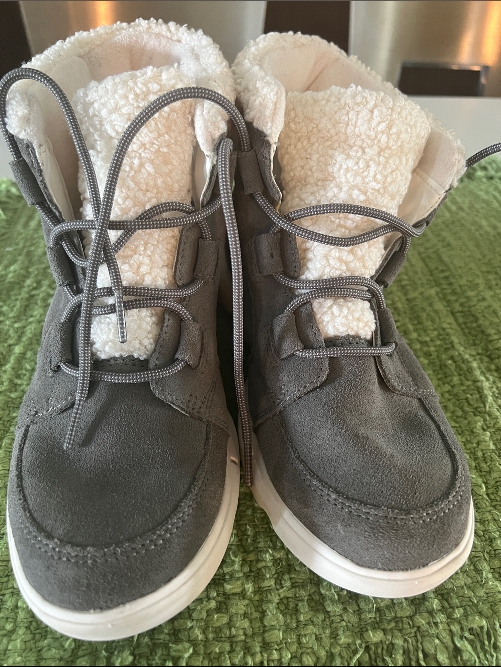 Sorel Gray Suede Winter Lace-Up Boots with Cream Sherpa Collar